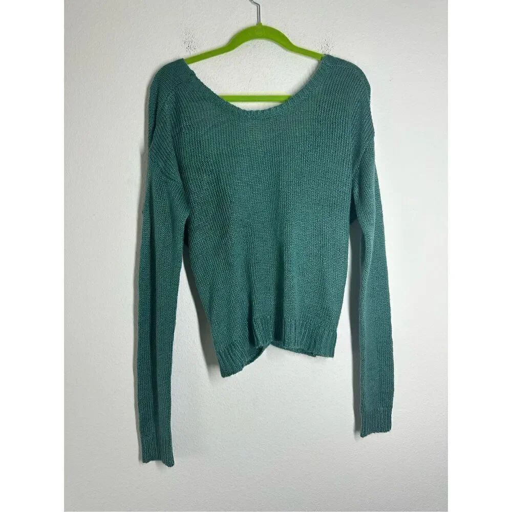 Forever 21 Womenโs Bohemian Backless Crewneck KnitโSweater Size M Green